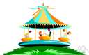 carrousel - a large, rotating machine with seats for children to ride or amusement