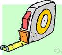 tape measure - measuring instrument consisting of a narrow strip (cloth or metal) marked in inches or centimeters and used for measuring lengths