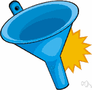 funnel - a conical shape with a wider and a narrower opening at the two ends