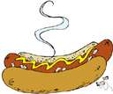 hot dog - a smooth-textured sausage of minced beef or pork usually smoked
