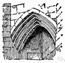 corbel - (architecture) a triangular bracket of brick or stone (usually of slight extent)