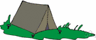 encampment - the act of encamping and living in tents in a camp