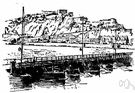 pontoon bridge - a temporary bridge built over a series of pontoons
