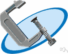 clamp - a device (generally used by carpenters) that holds things firmly together