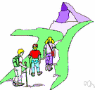 hiking - a long walk usually for exercise or pleasure