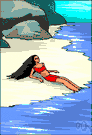 Beach - an area of sand sloping down to the water of a sea or lake