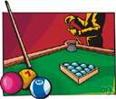 billiards - any of several games played on rectangular cloth-covered table (with cushioned edges) in which long tapering cue sticks are used to propel ivory (or composition) balls