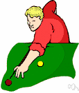billiards - any of several games played on rectangular cloth-covered table (with cushioned edges) in which long tapering cue sticks are used to propel ivory (or composition) balls