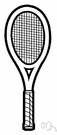 racket - a sports implement (usually consisting of a handle and an oval frame with a tightly interlaced network of strings) used to strike a ball (or shuttlecock) in various games