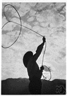 riata - a long noosed rope used to catch animals