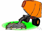 concrete mixer - a machine with a large revolving drum in which cement is mixed with other materials to make concrete