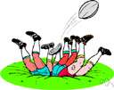 scrum - (rugby) the method of beginning play in which the forwards of each team crouch side by side with locked arms