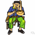 trombone - a brass instrument consisting of a long tube whose length can be varied by a U-shaped slide