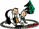 train set - a toy consisting of small models of railroad trains and the track for them to run on