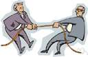 tug-of-war - any hard struggle between equally matched groups