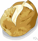 baked potato - potato that has been cooked by baking it in an oven