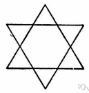 hexagram - a regular polygon formed by extending each of the sides of a regular hexagon to form two equilateral triangles