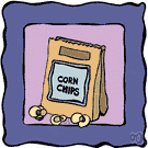 corn chip - thin piece of cornmeal dough fried