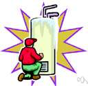 water heater - a heater and storage tank to supply heated water