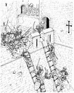 scaling ladder - a ladder used to scale walls (as in an attack)