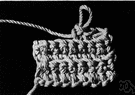 crochet stitch - any one of a number of stitches made by pulling a loop of yarn through another loop with a crochet needle