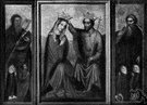 altarpiece - a painted or carved screen placed above and behind an altar or communion table
