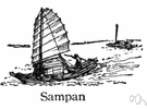 sampan - an Asian skiff usually propelled by two oars