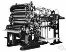 offset printing - a plate makes an inked impression on a rubber-blanketed cylinder, which in turn transfers it to the paper