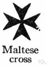Maltese cross - a cross with triangular or arrow-shaped arms and the points toward the center