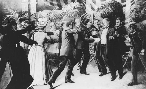 President William McKinley was shot by Leon F. Czolgosz, on September 6, 1901, at the Pan-American Exposition in Buffalo, New York. McKinley died on September 14. LIBRARY OF CONGRESS