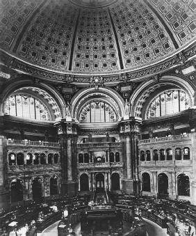 The Reading Room in the rotunda of the Library of Congress building, 1901. LIBRARY OF CONGRESS