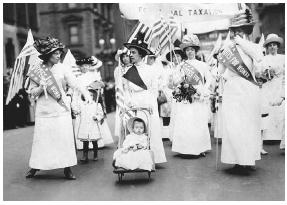 Suffragists march in a 1912 rally in New York City. In 1920, after decades of struggle for the right to vote, the Nineteenth Amendment&#x0027;s ratification granted female suffrage. LIBRARY OF CONGRESS