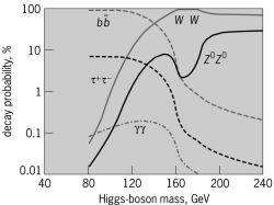 Dependence of the decay probabilities of a standard-model Higgs boson on its mass