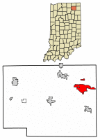 Location of Kendallville in Noble County, Indiana.