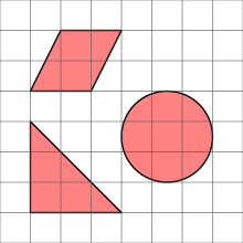 Three shapes on a square grid