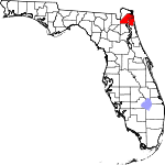 A state map highlighting Duval County in the corner part of the state. It is medium in size.