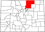 State map highlighting Weld County