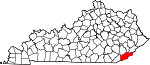 State map highlighting Harlan County