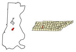 Location of Decaturville in Decatur County, Tennessee.