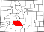 State map highlighting Saguache County