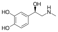 Chemical diagram of the structure of an epinephrine molecule.