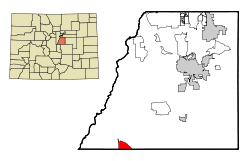 Location of the Westcreek CDP in Douglas County, Colorado.
