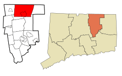 Location in Tolland County and the state of Connecticut