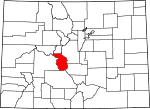 State map highlighting Chaffee County