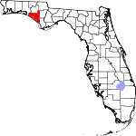A state map highlighting Bay County in the panhandle part of the state. It is medium in size.
