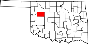 Map of Oklahoma highlighting Dewey County
