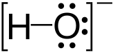 Lewis structure of the hydroxide ion showing three lone pairs on the oxygen atom