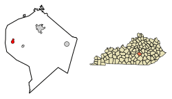 Location of Hustonville in Lincoln County, Kentucky.