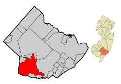 Map of Estell Manor in Atlantic County. Inset: Location of Atlantic County highlighted in the State of New Jersey.
