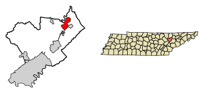 Location of Norris in Anderson County, Tennessee.